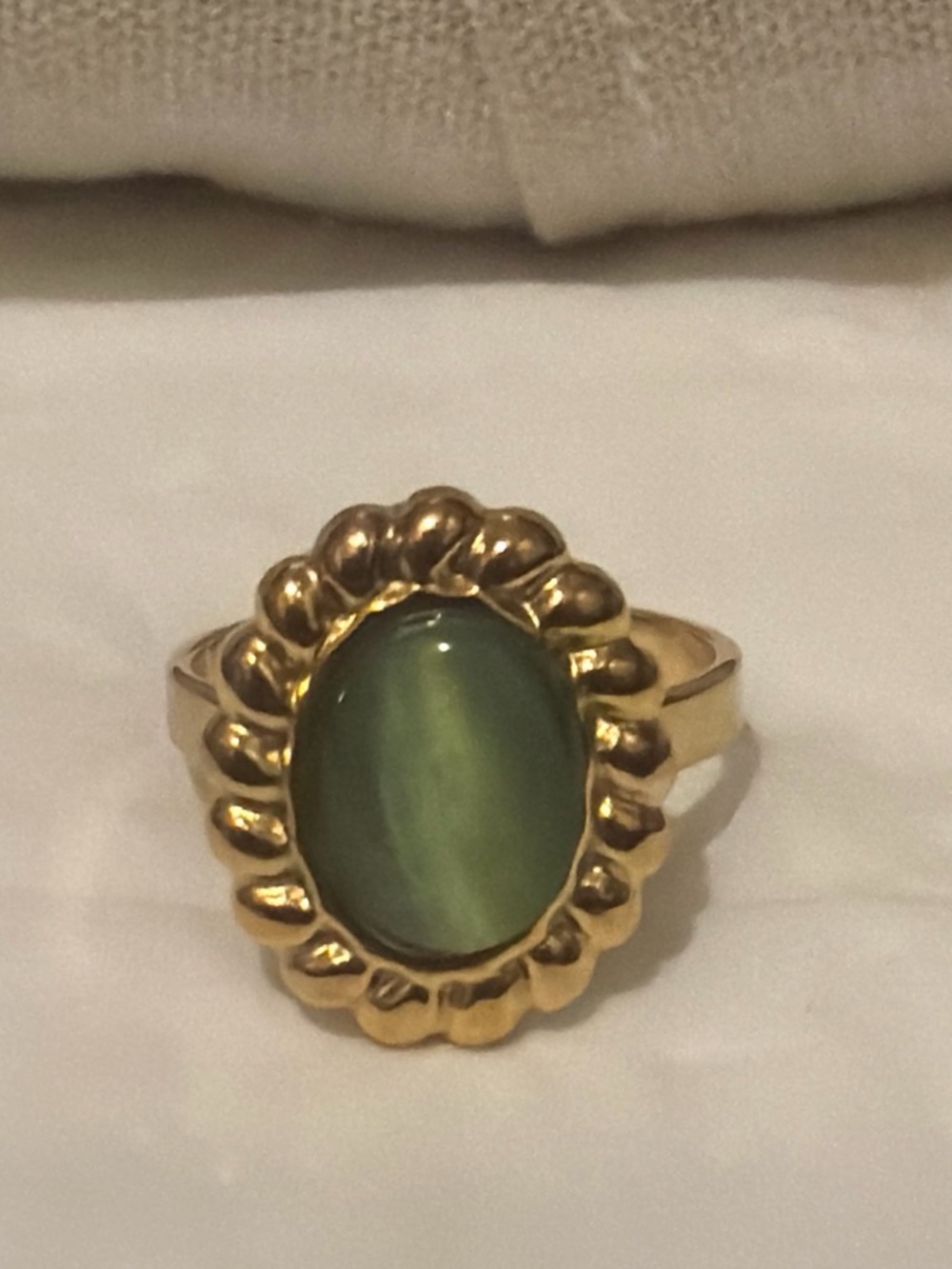 Gold-Tone Green Oval Cabochon Statement Ring